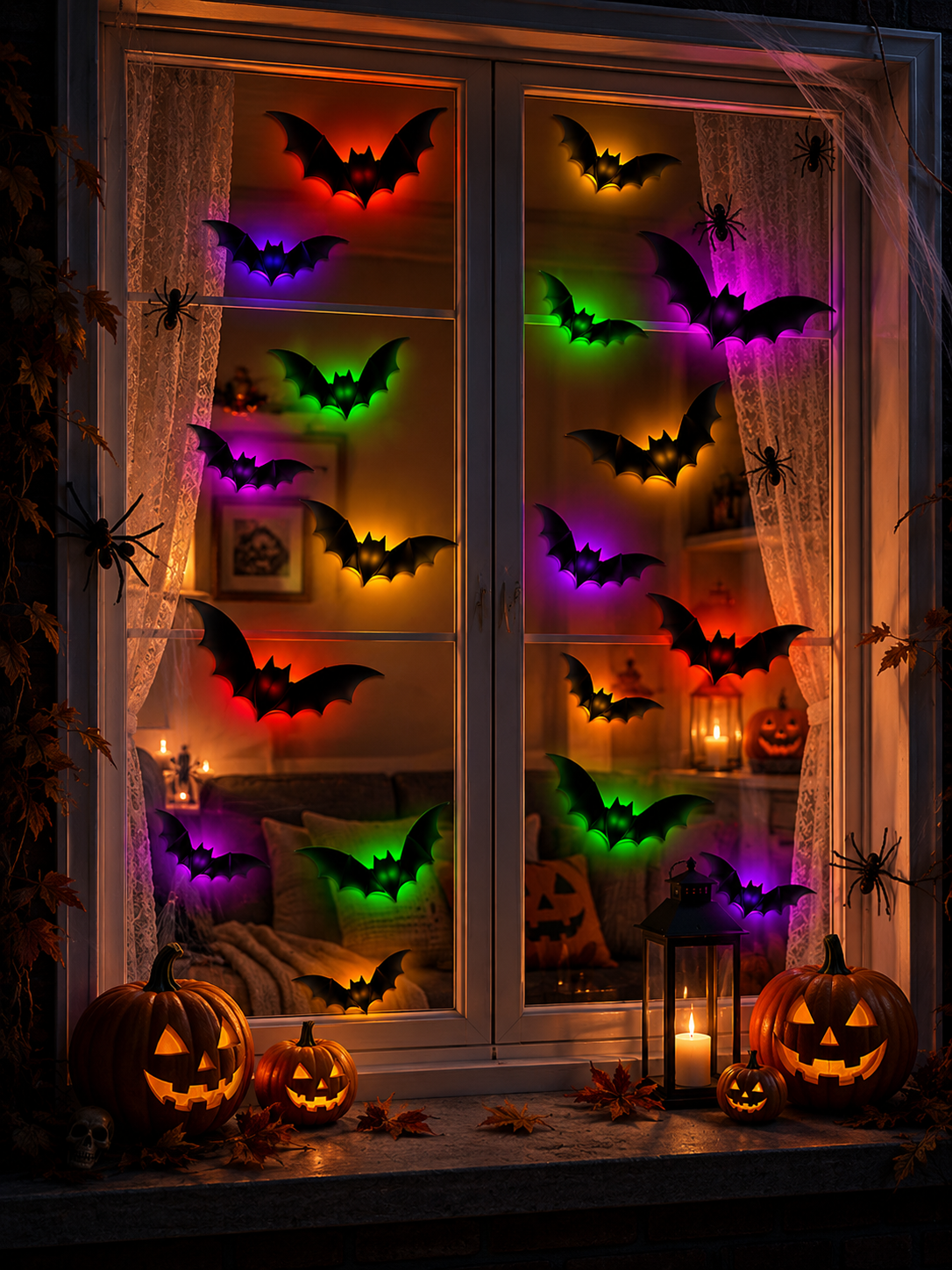 💖🎁 WREE® 3D LED Bat Light Halloween Wall Decoration – Glowing Ghost Party Decoration
