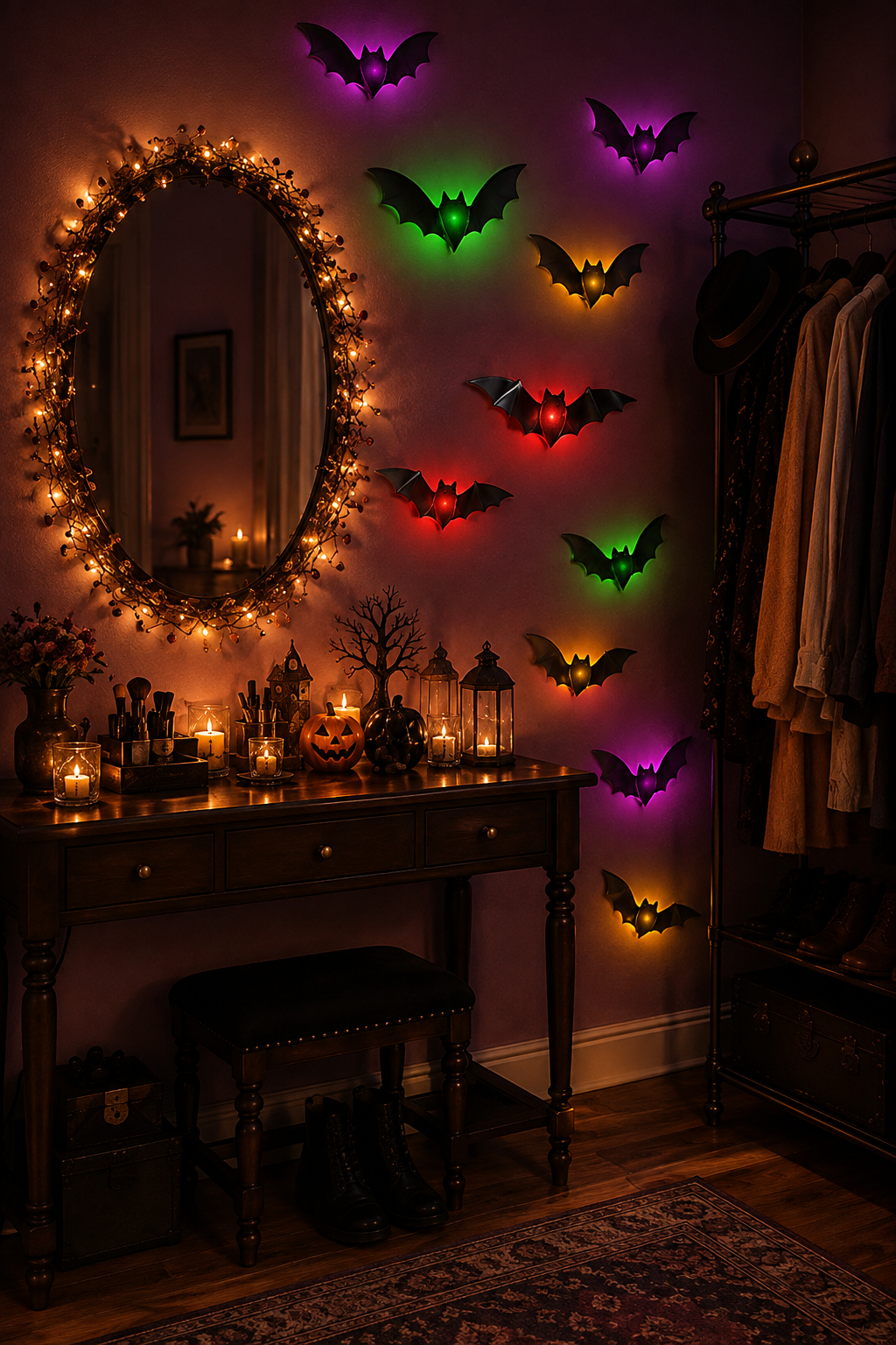 💖🎁 WREE® 3D LED Bat Light Halloween Wall Decoration – Glowing Ghost Party Decoration