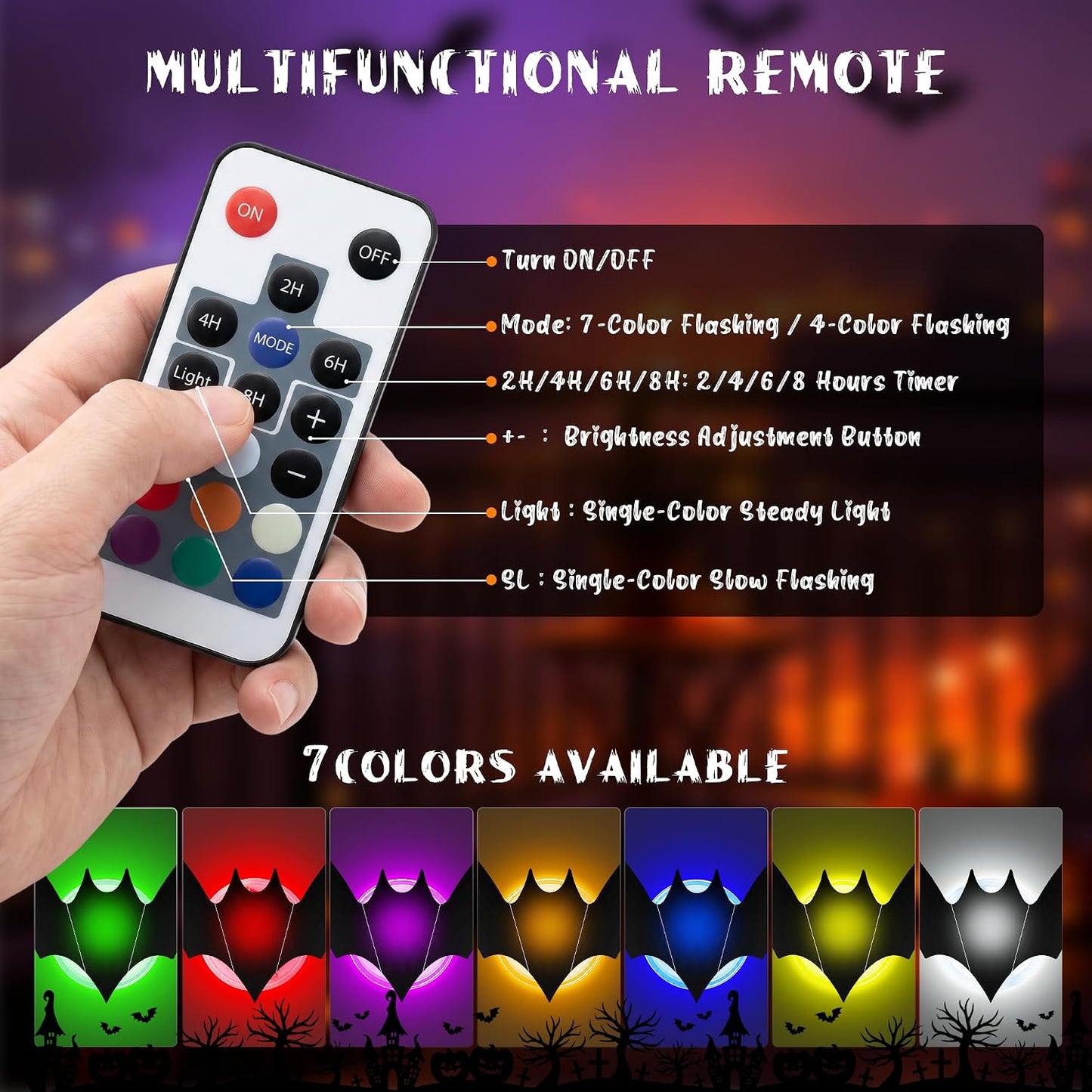 💖🎁 WREE® 3D LED Bat Light Halloween Wall Decoration – Glowing Ghost Party Decoration