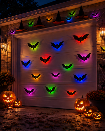 💖🎁 WREE® 3D LED Bat Light Halloween Wall Decoration – Glowing Ghost Party Decoration