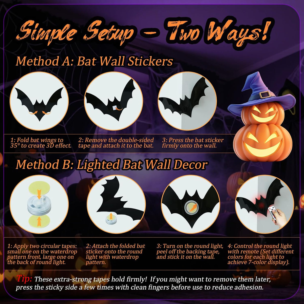 💖🎁 WREE® 3D LED Bat Light Halloween Wall Decoration – Glowing Ghost Party Decoration
