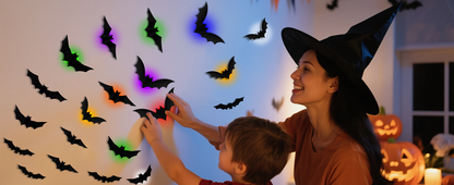 💕🎁 WREE® 3D LED Bat Light Halloween Wall Decoration – Glowing Ghost Party Decoration