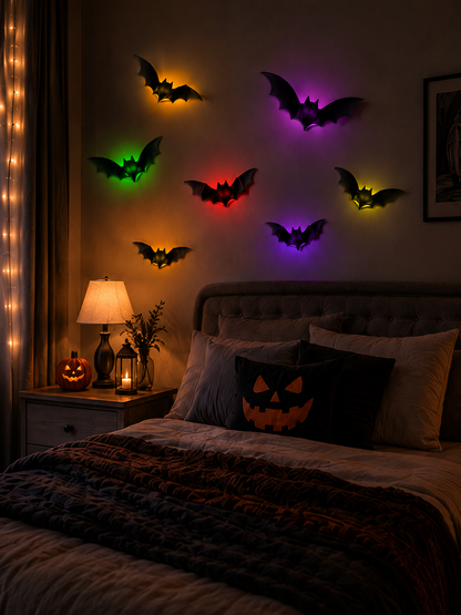 💖🎁 WREE® 3D LED Bat Light Halloween Wall Decoration – Glowing Ghost Party Decoration