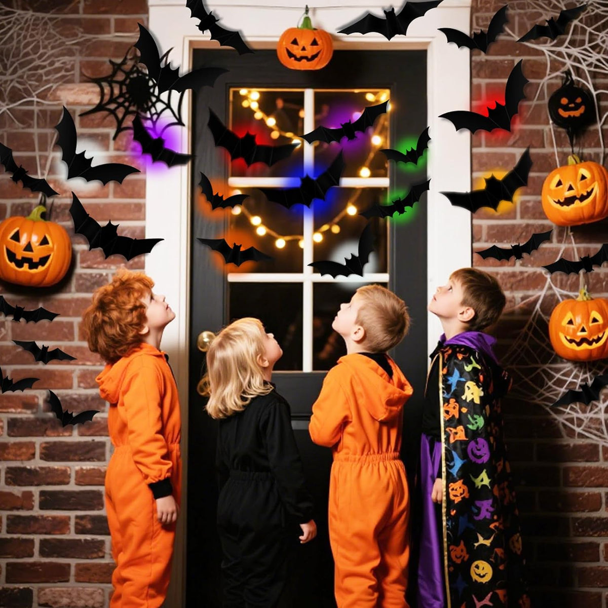 💖🎁 WREE® 3D LED Bat Light Halloween Wall Decoration – Glowing Ghost Party Decoration