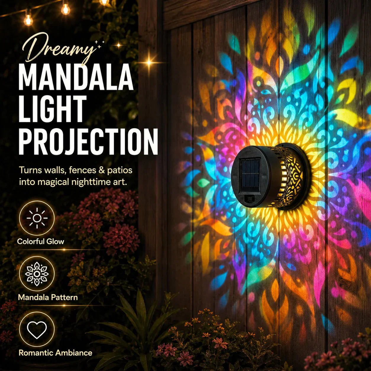 🌀💥 Limited-Time Offer: Buy 1 Get 1 Free 🌞💡 WREE® Solar Mandala Outdoor Wall Light – Garden Fence & Patio Projection Lamp