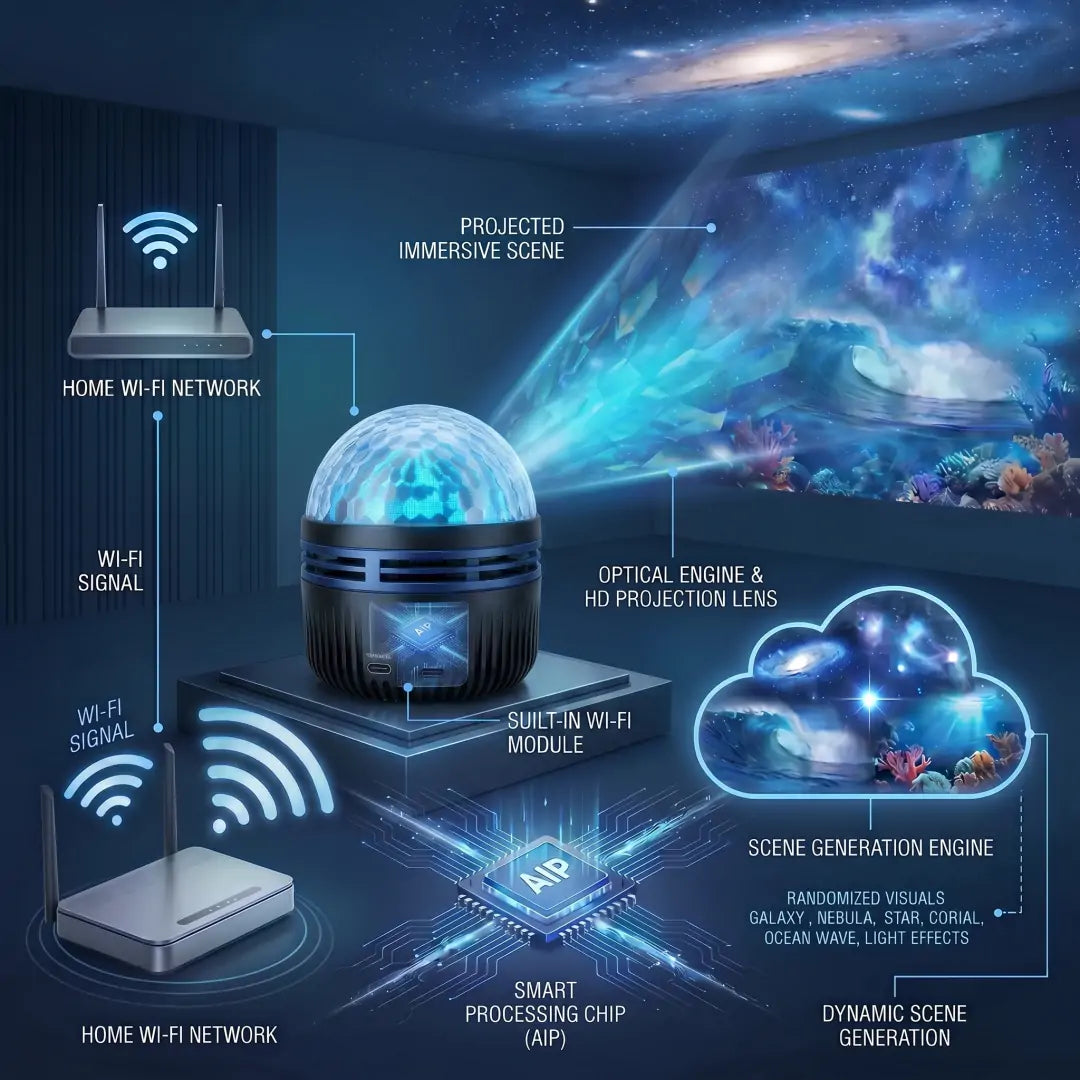 SCNDR® 🐳 Starry Sky Projector – Smart 5D Holographic Night Light